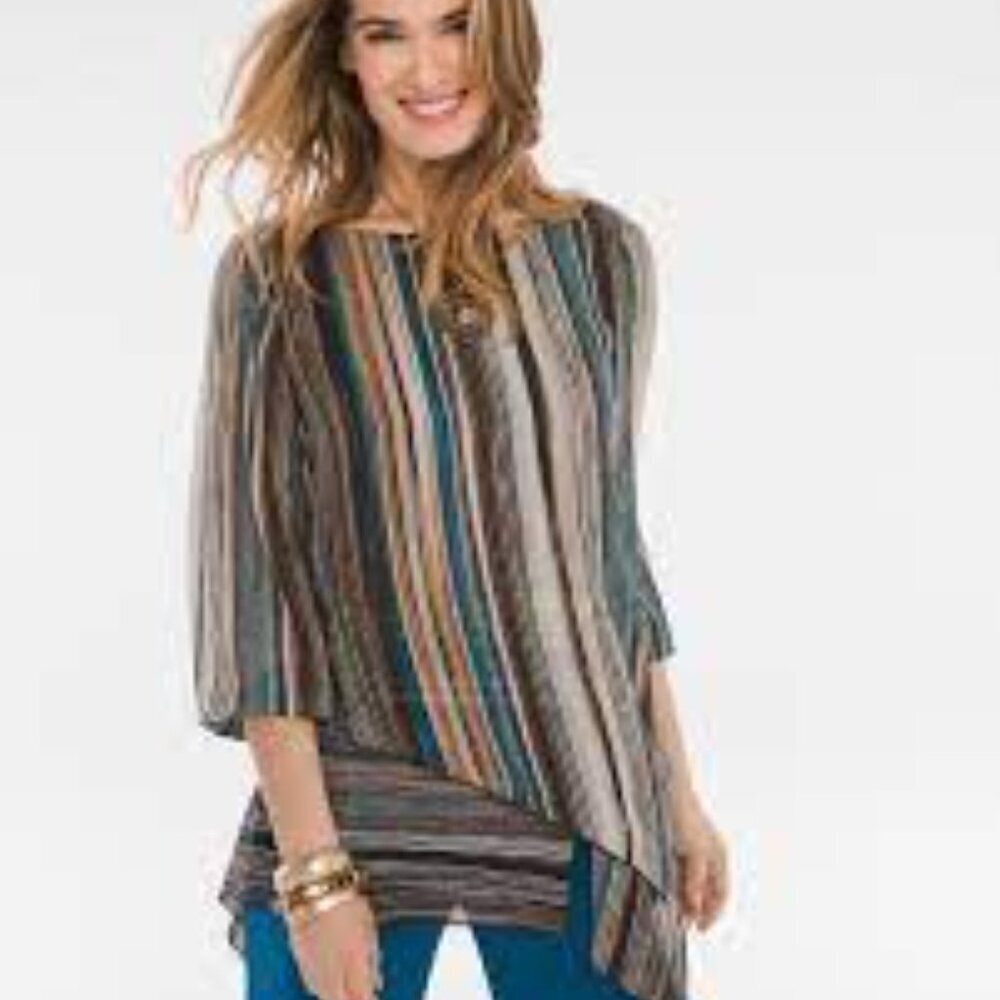 Chico's Traveler Collection Asymmetry Strip‎ Flowy Top Size 3(=XL)